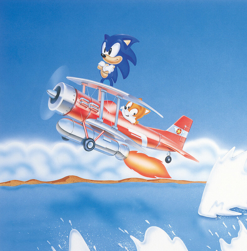 Sonic and Tails in a biplane