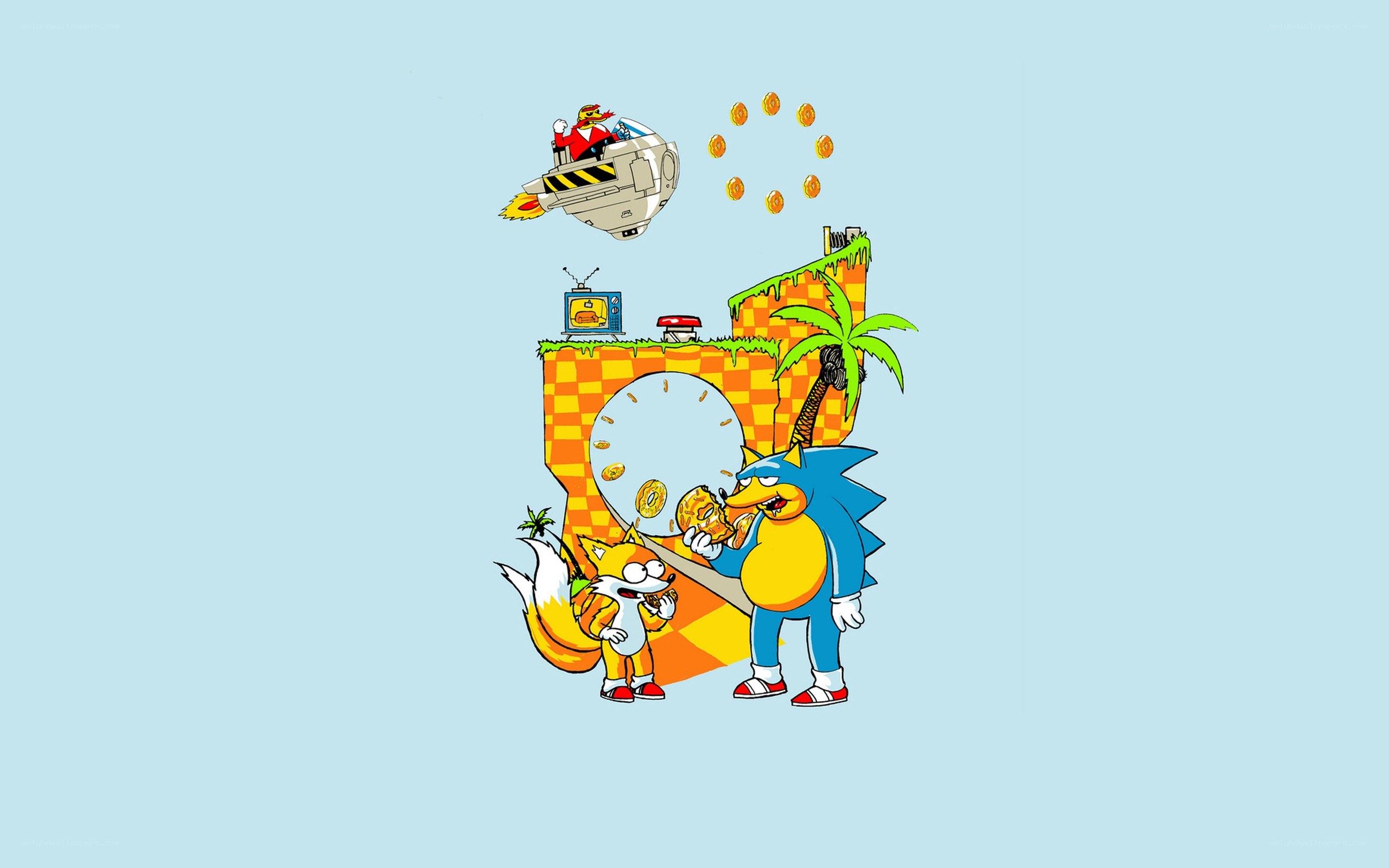 Sonic and Tails in a cartoon scene
