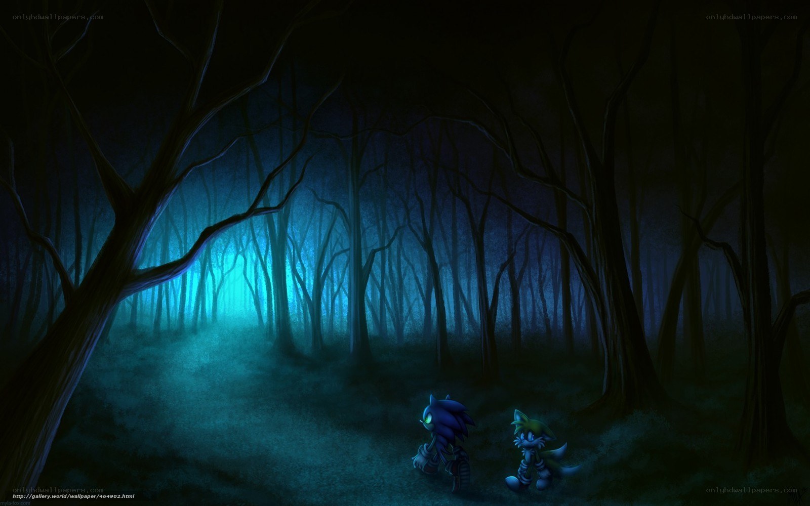 Sonic and Tails in a dark forest