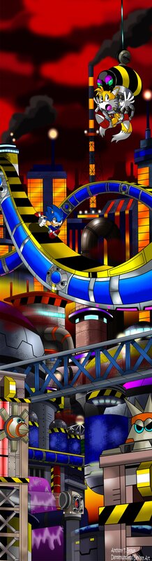 Sonic and Tails in a factory