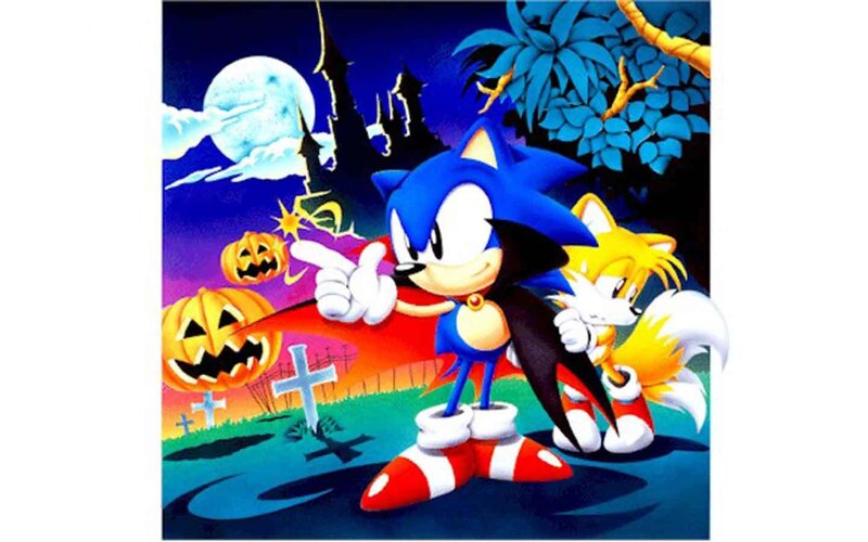 Sonic and Tails in a Halloween scene