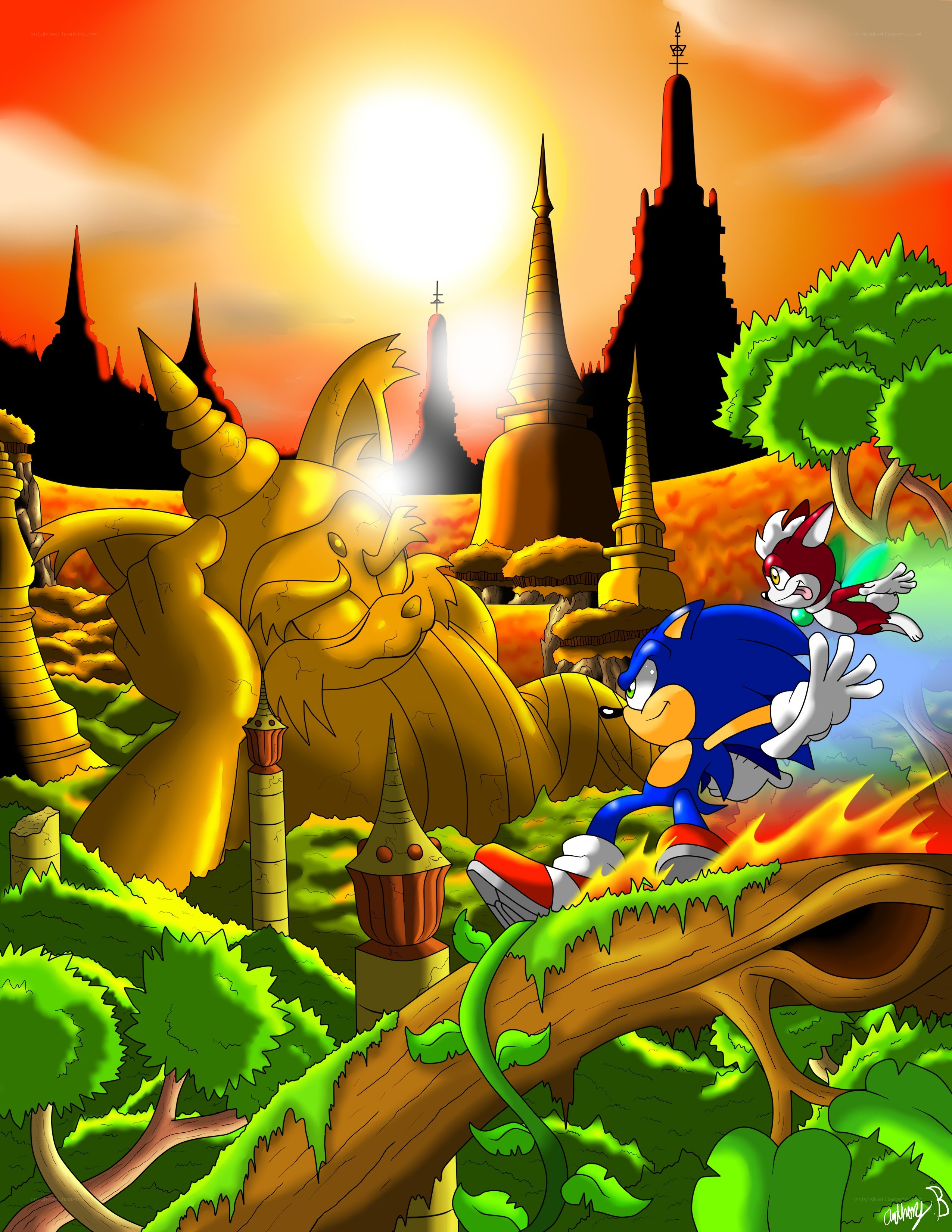 Sonic and Tails in ancient ruins
