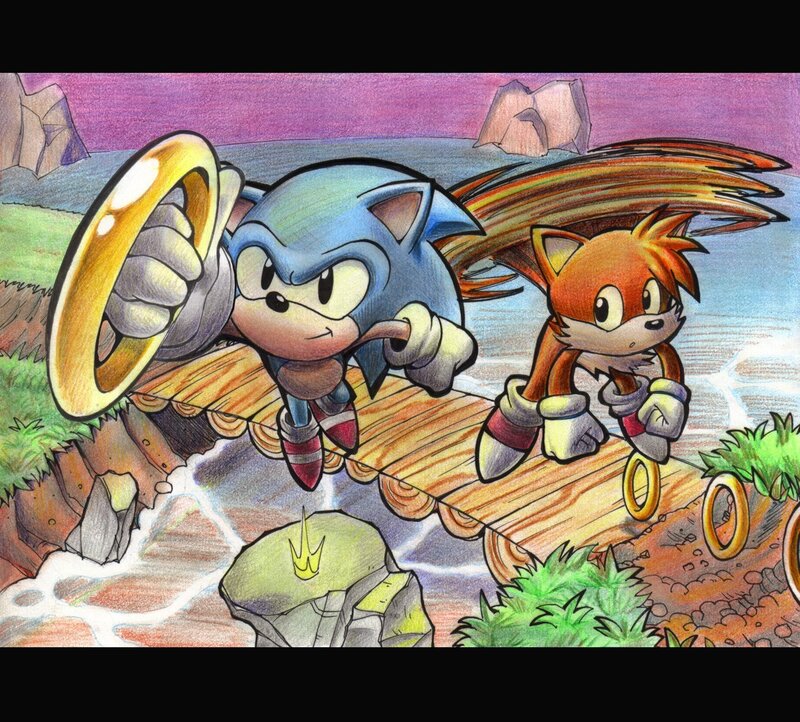 Sonic and Tails Running — Blue, Adventurous, Sunset