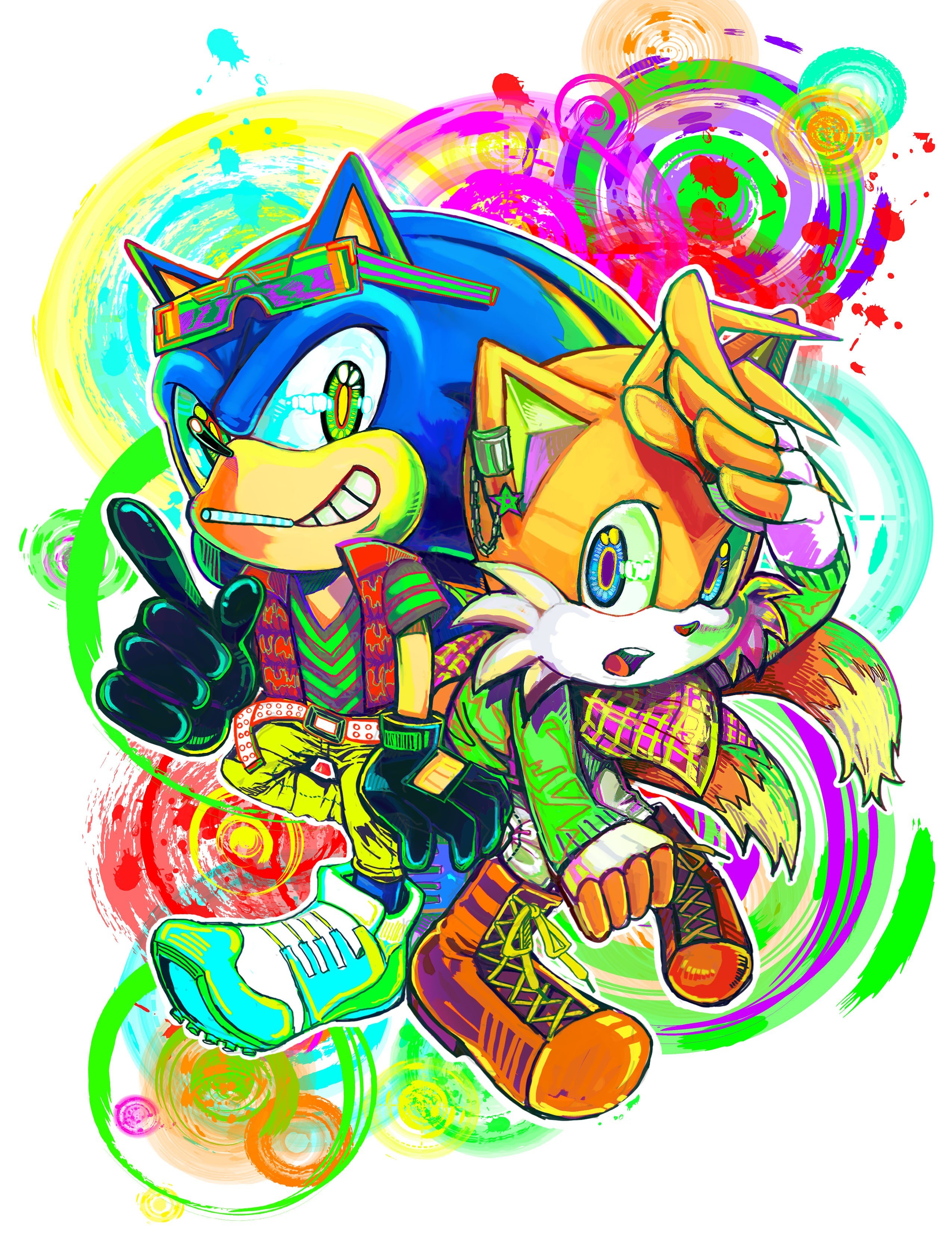 Sonic and Tails vibrant art