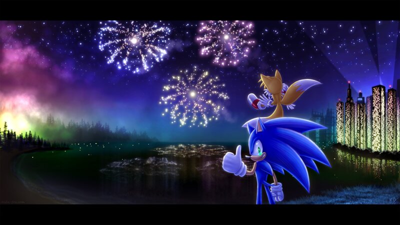 Sonic and Tails with fireworks