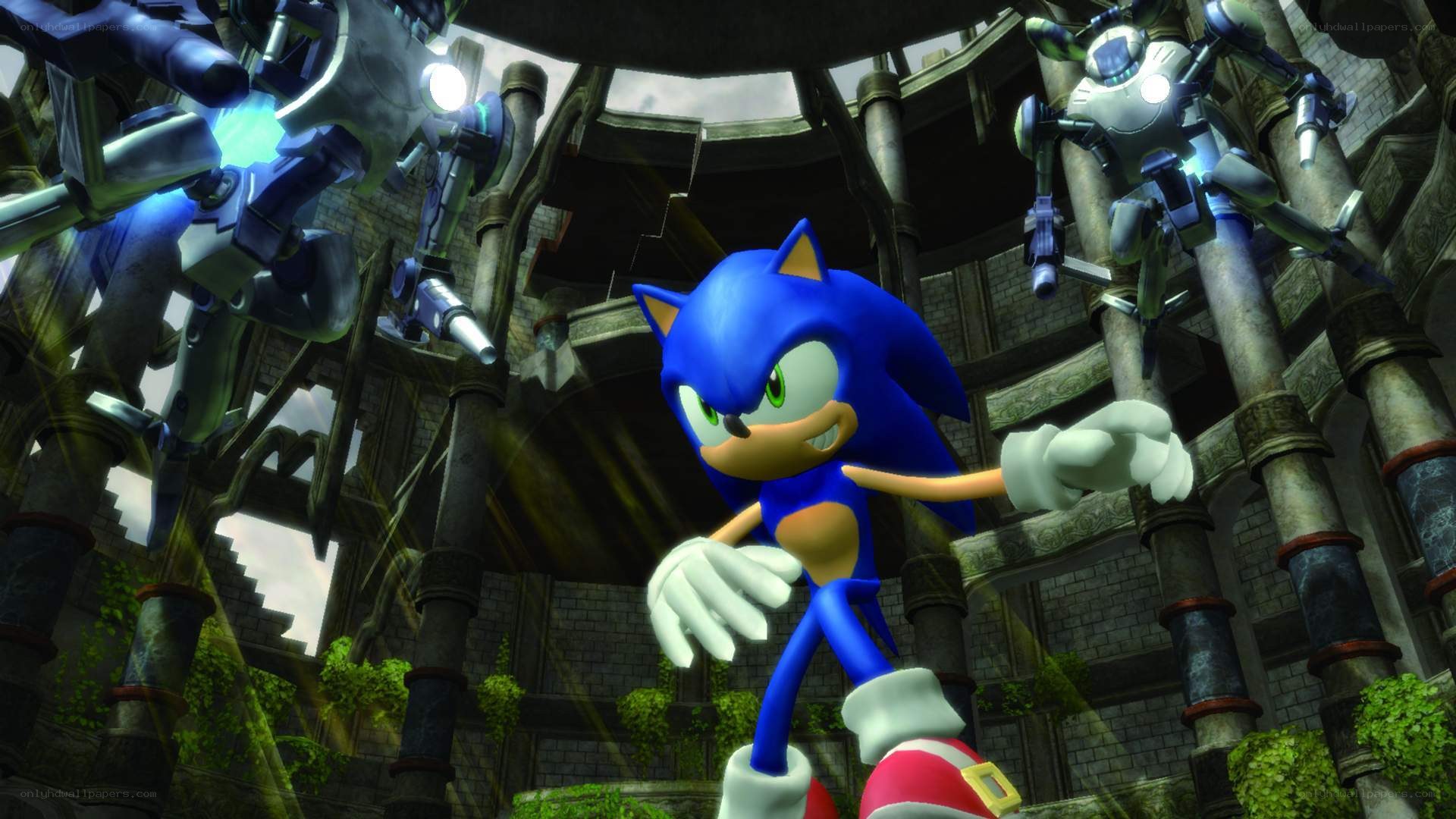 Sonic faces robotic enemies