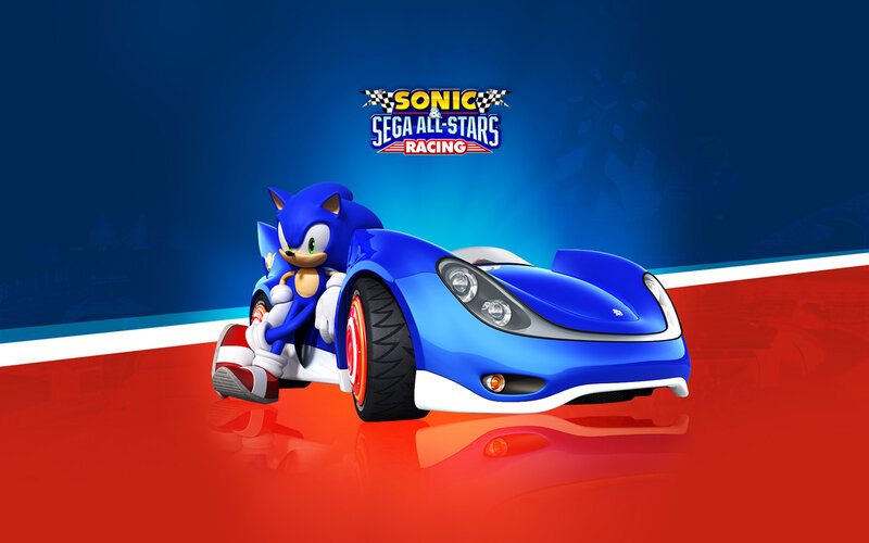 Sonic in a Blue Race Car