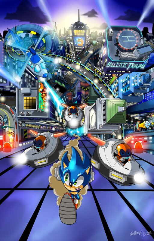 Sonic in a futuristic city