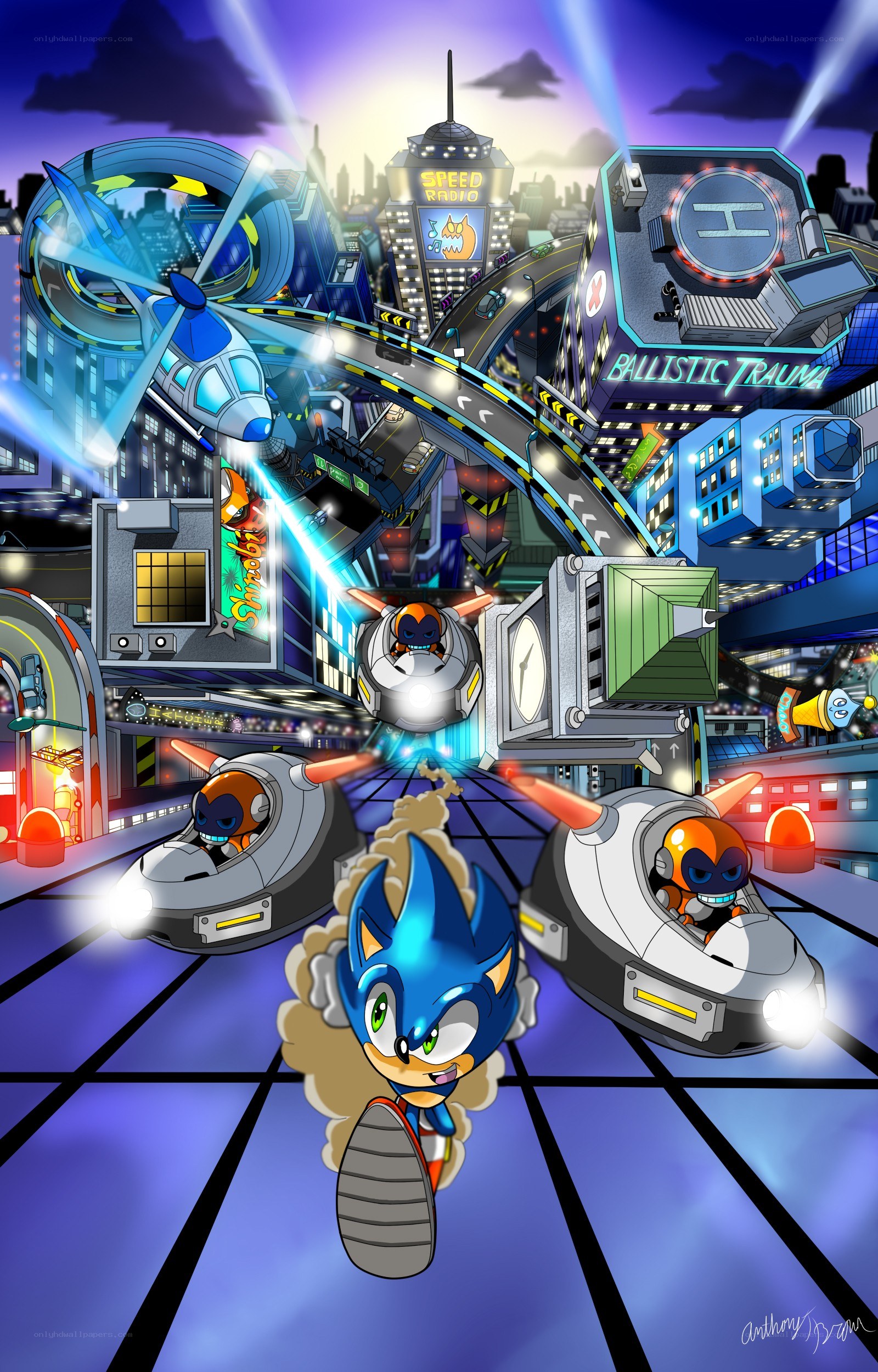 Sonic in a futuristic city