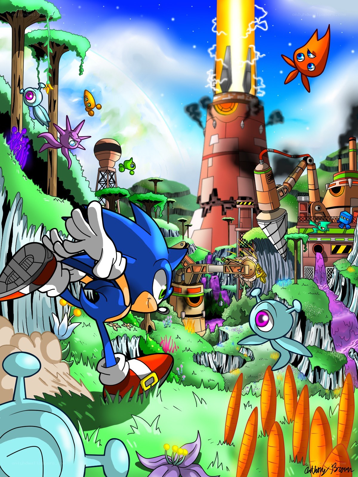 Sonic in a vibrant landscape