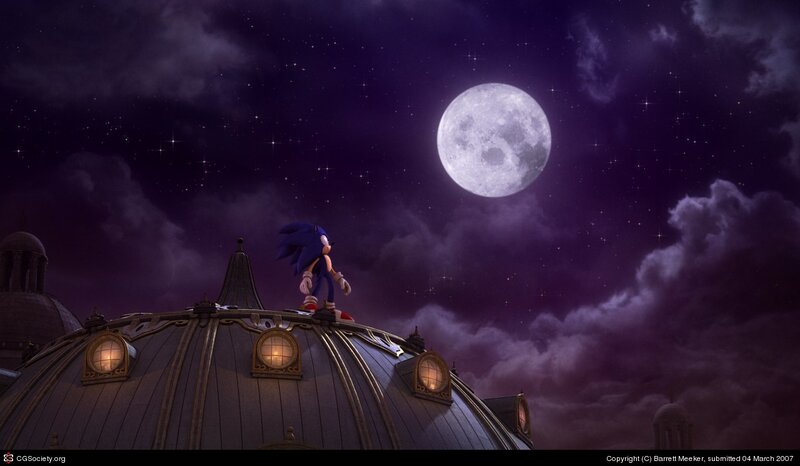 Sonic on a rooftop at night