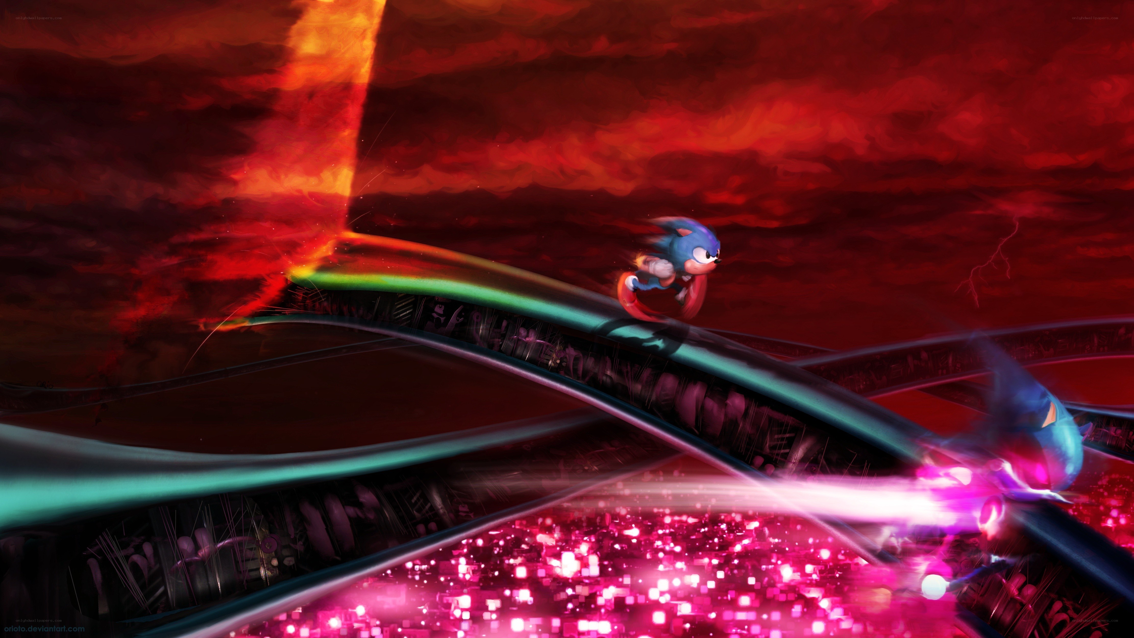 Sonic running on a futuristic track