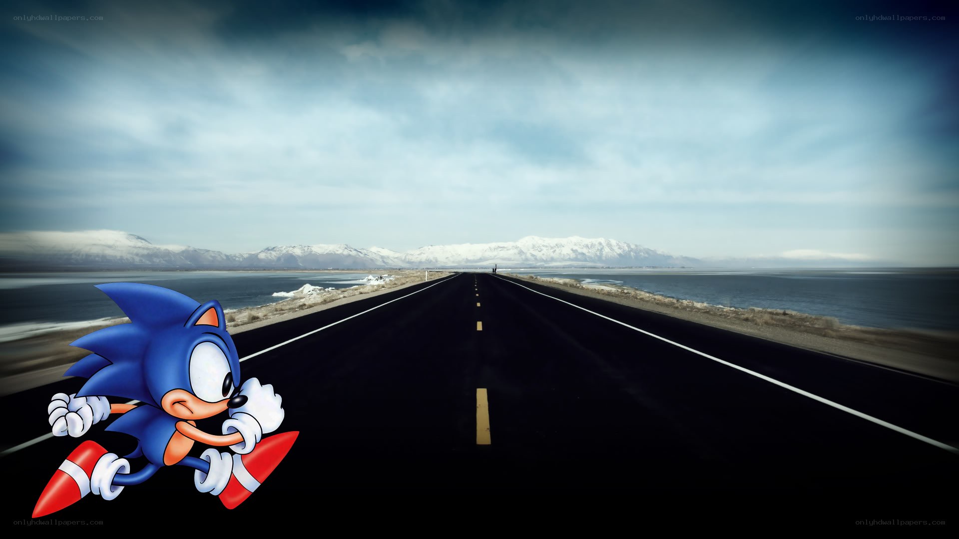 Sonic running on a road
