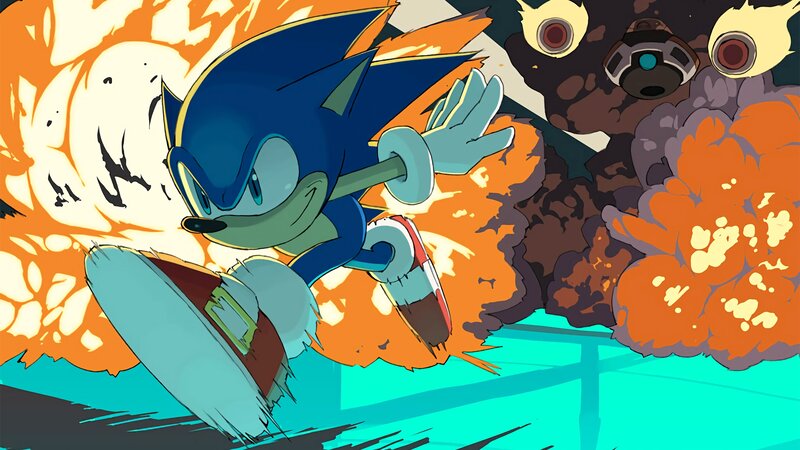 Sonic the Hedgehog — Blue, Action-packed, Digital Art, Explosion