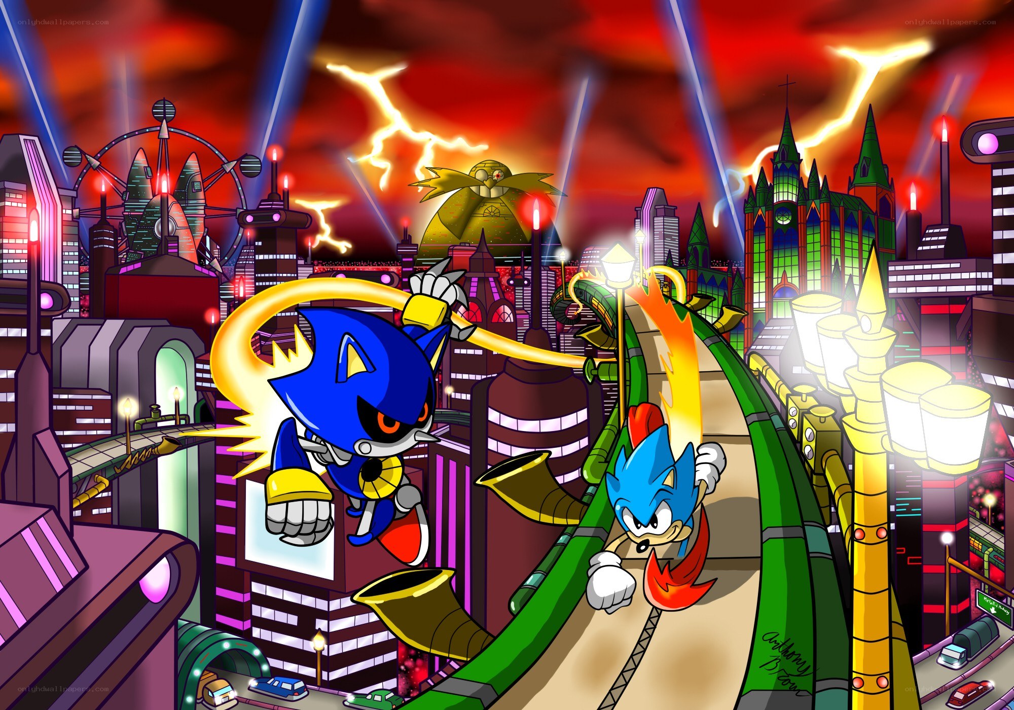 Sonic the Hedgehog in a city battle