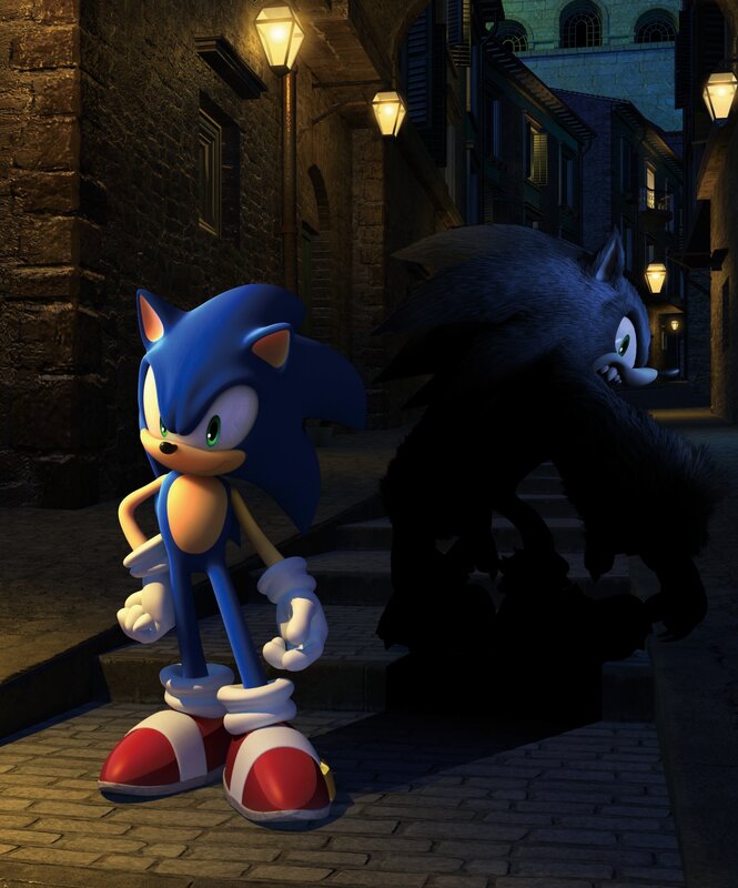 Sonic vs. Werehog in alley