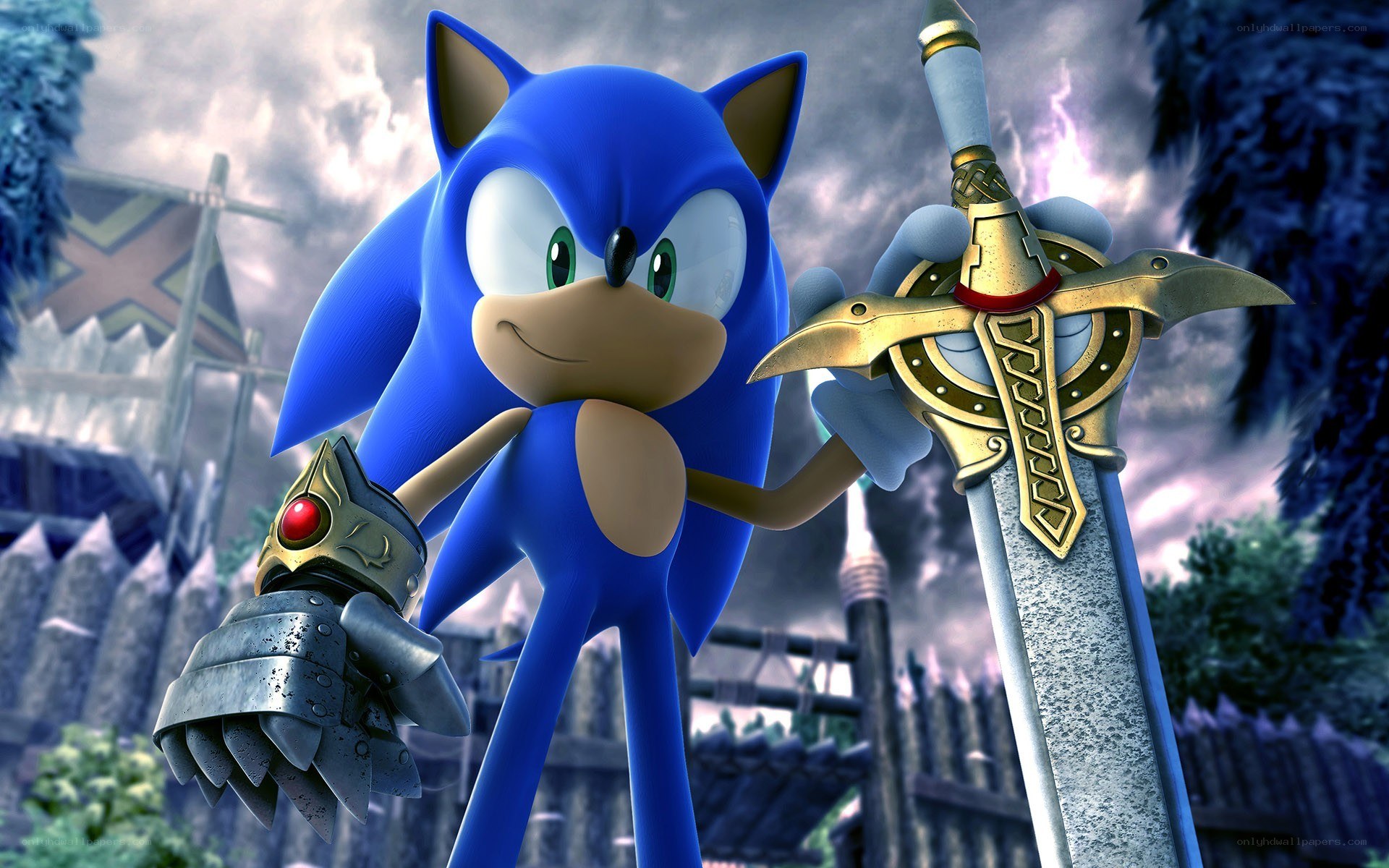 Sonic with sword and gauntlet