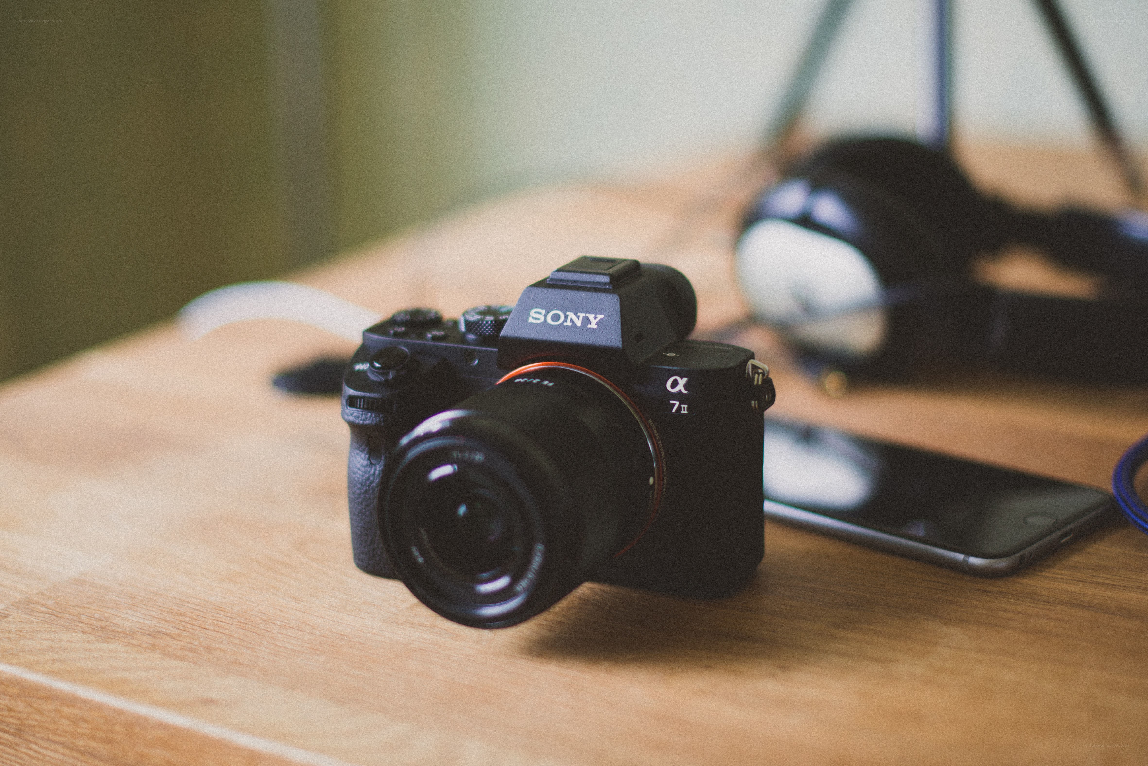 Sony camera on wooden table
