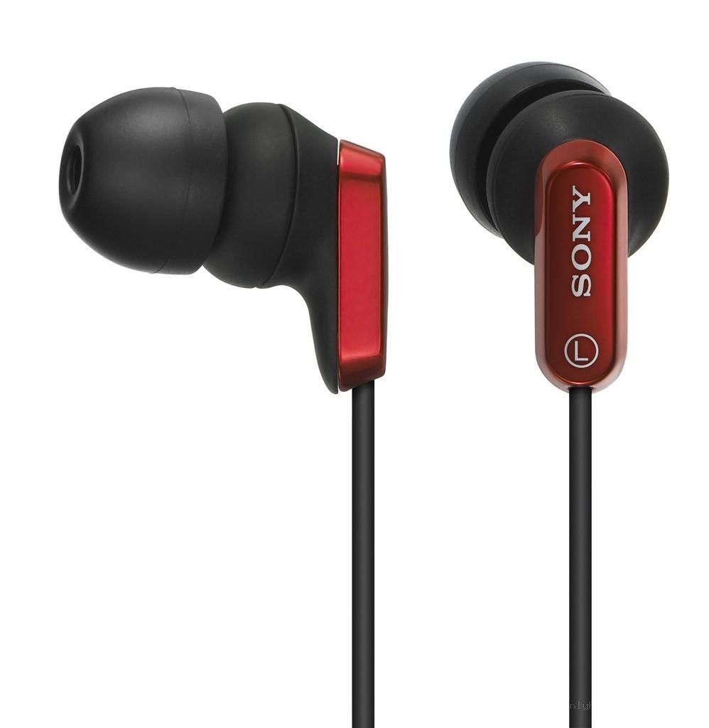 Sony earbuds with red accents