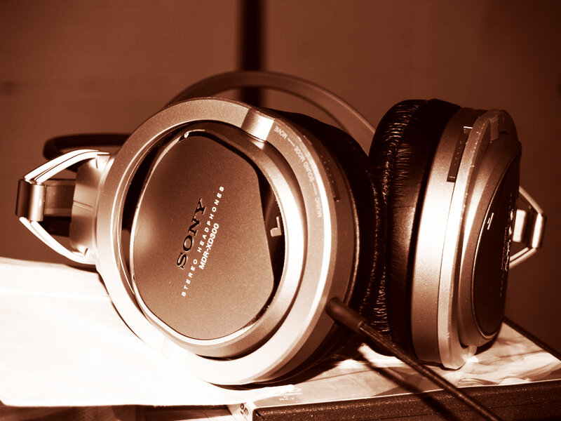Sony headphones on a book
