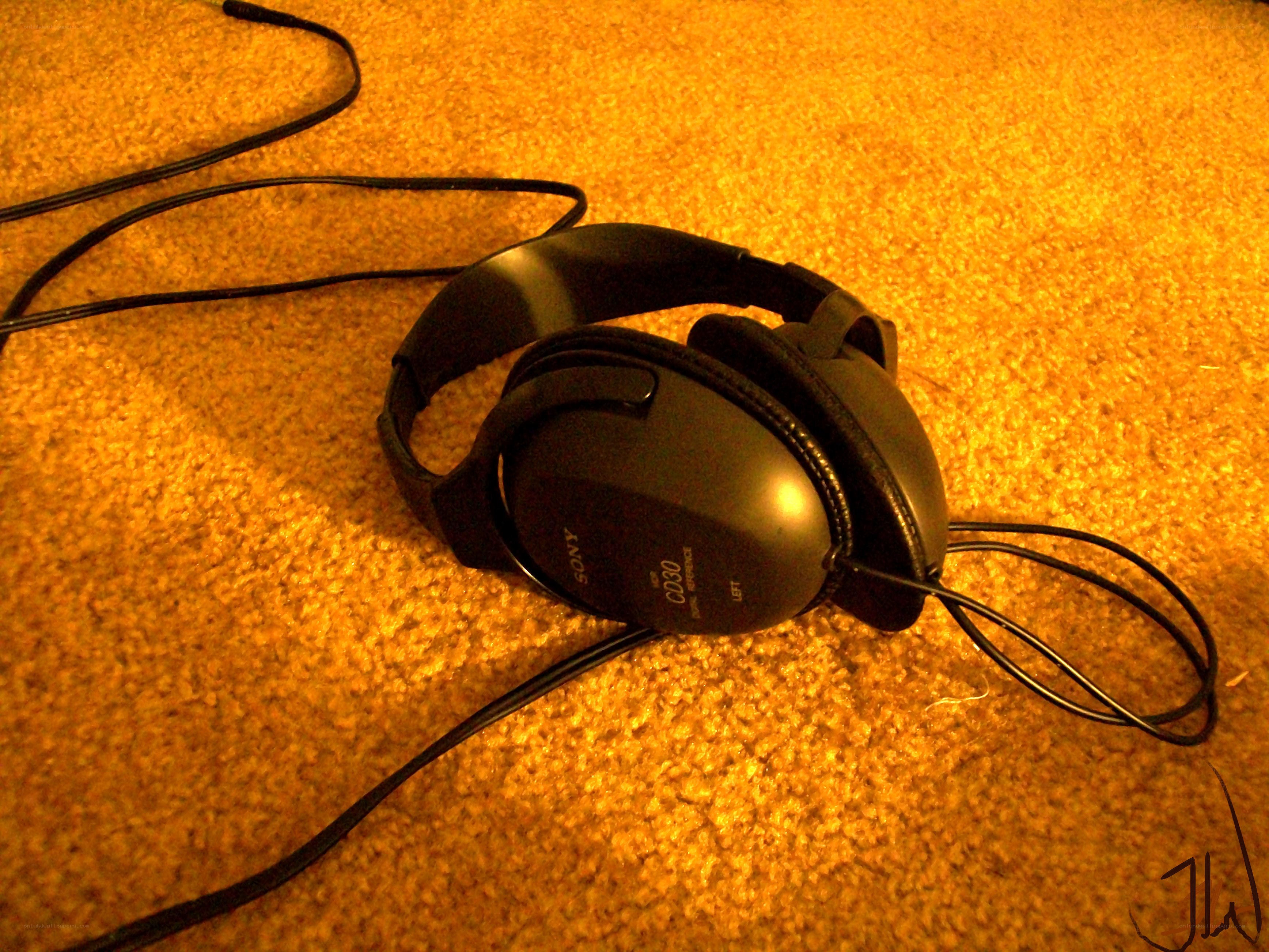 Sony headphones on carpet