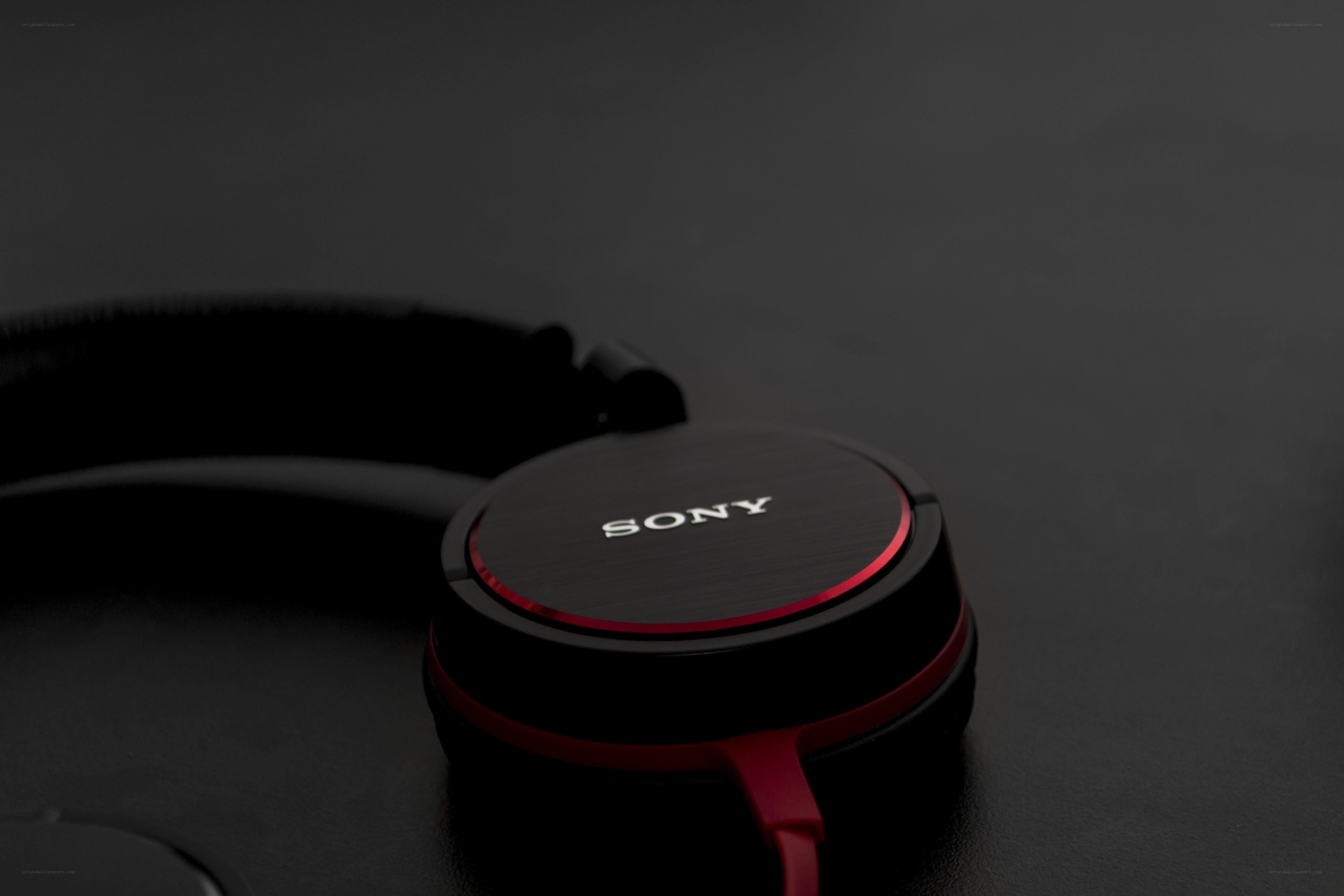 Sony headphones on dark surface