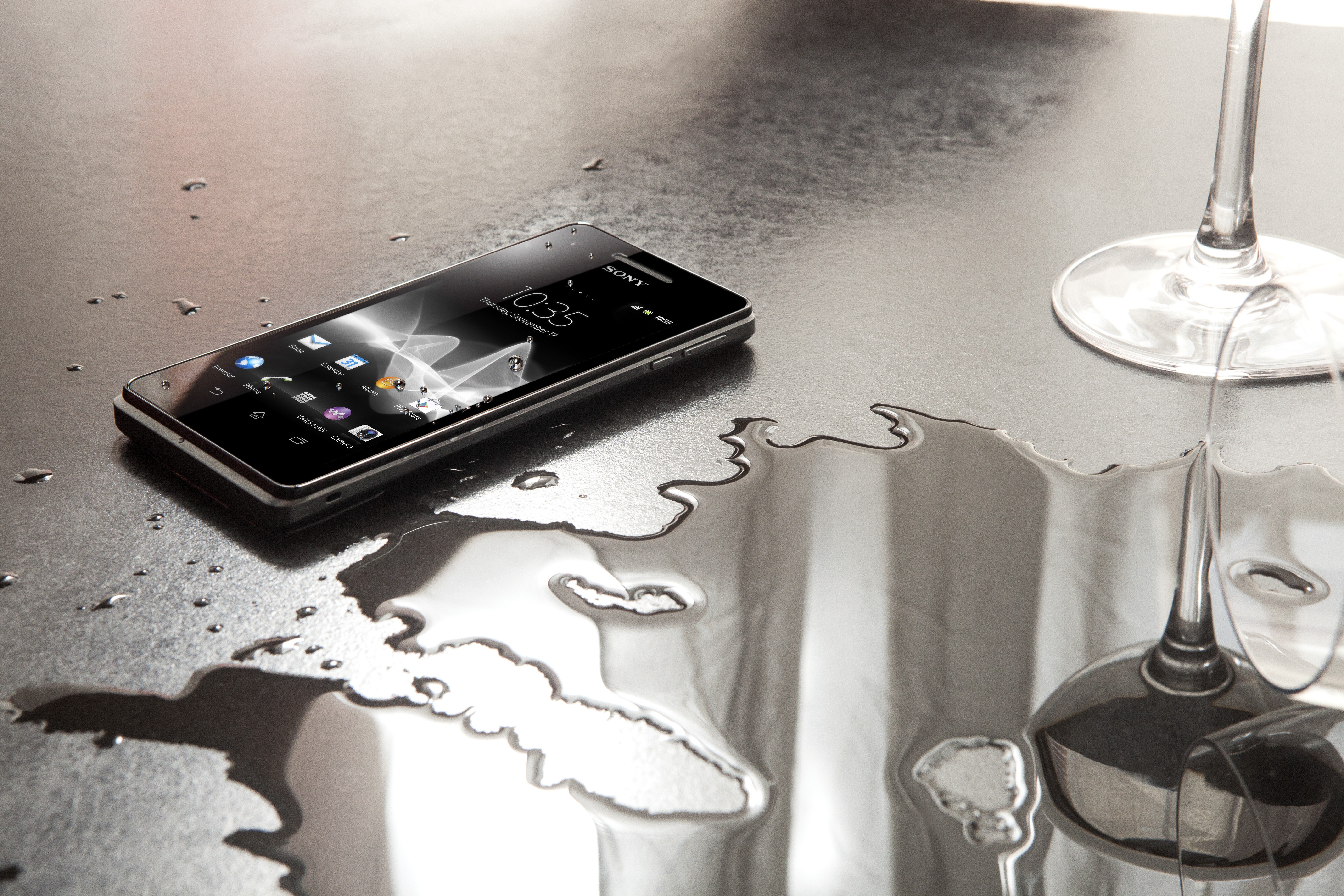 Sony phone on wet surface