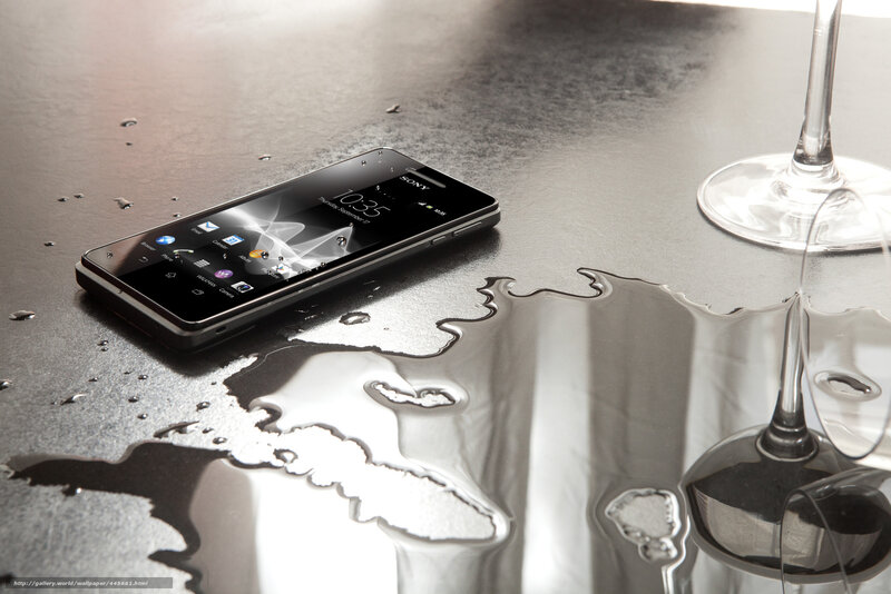 Sony phone on wet surface