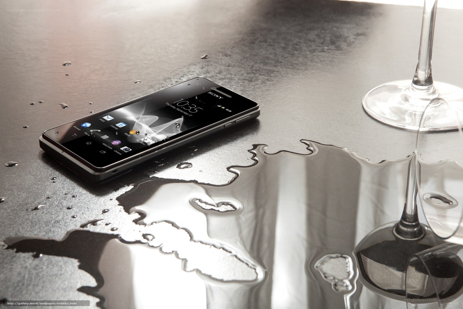 Sony phone on wet surface