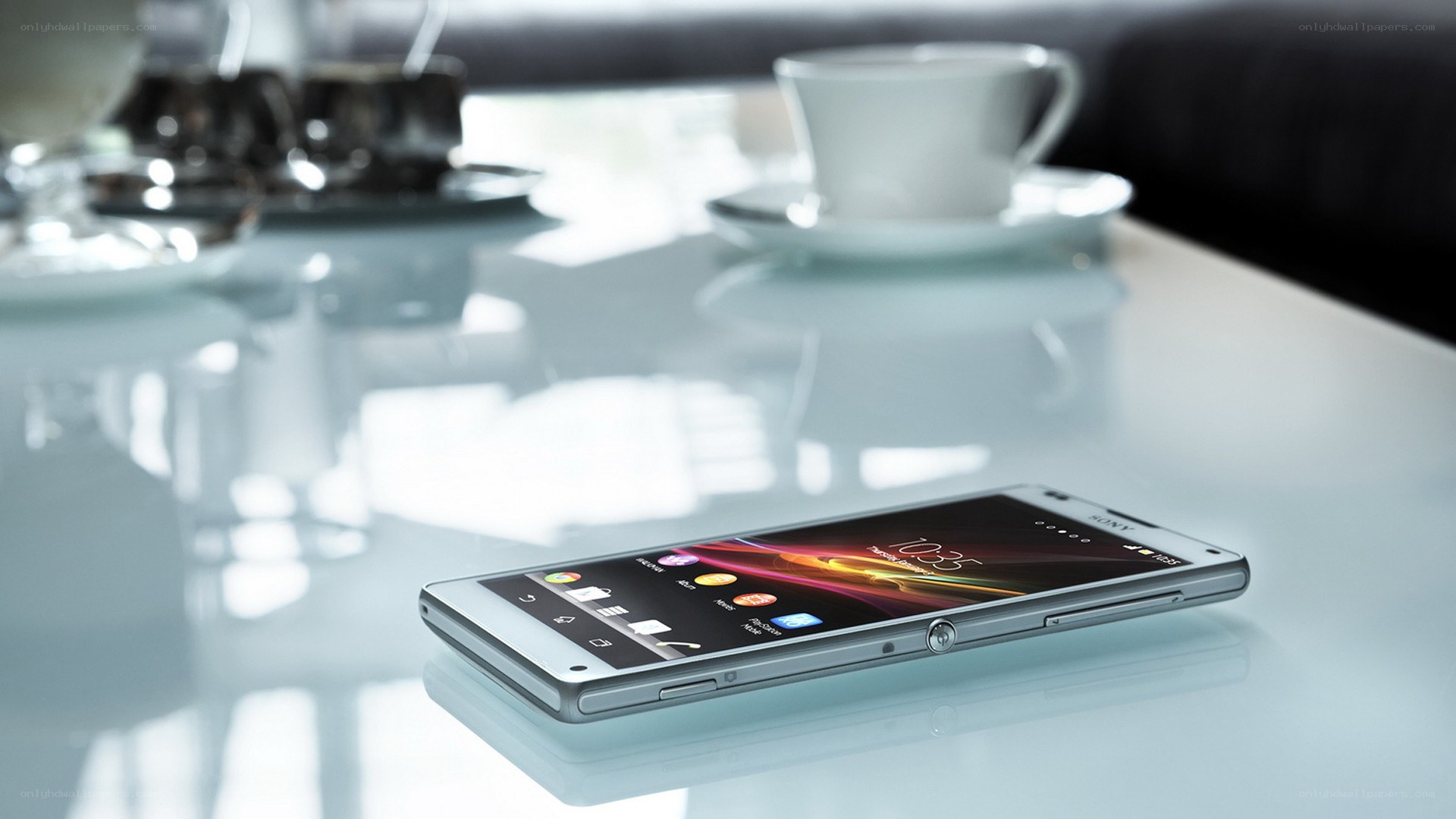 Sony smartphone on glass table