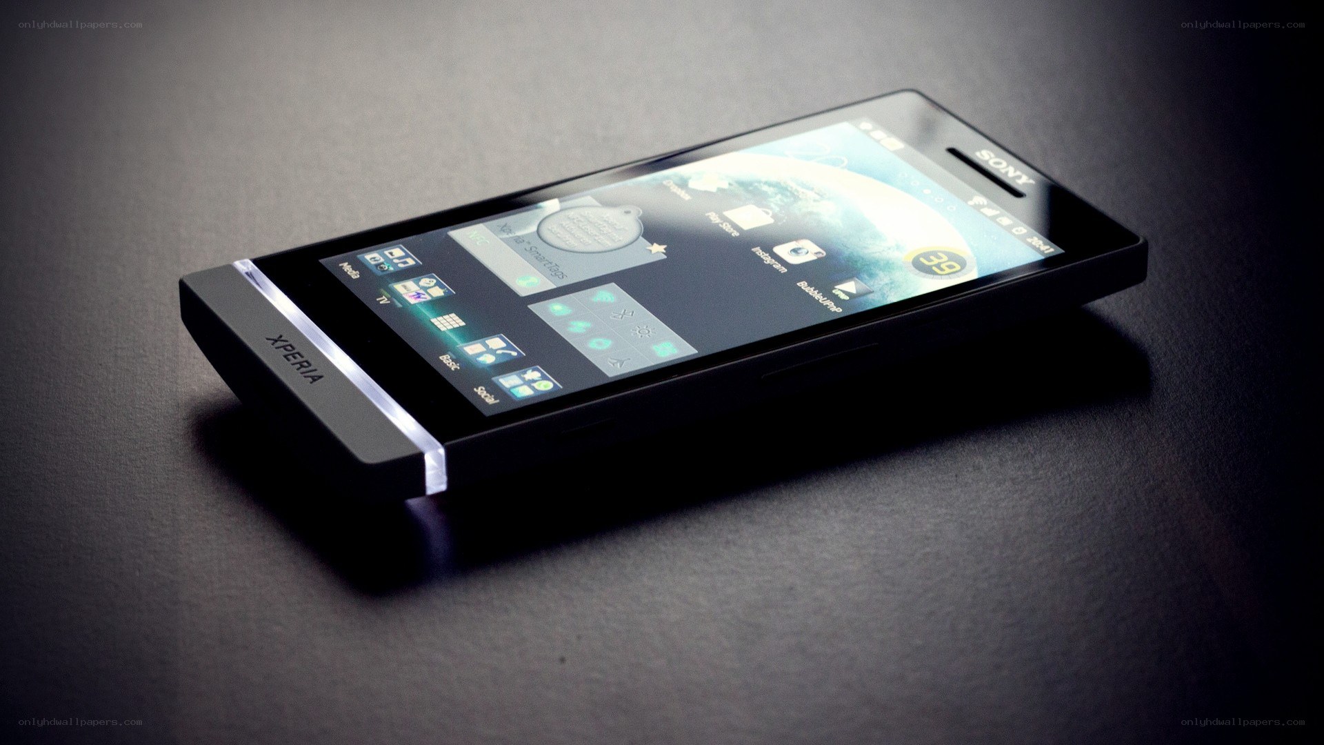 Sony Xperia smartphone on dark surface