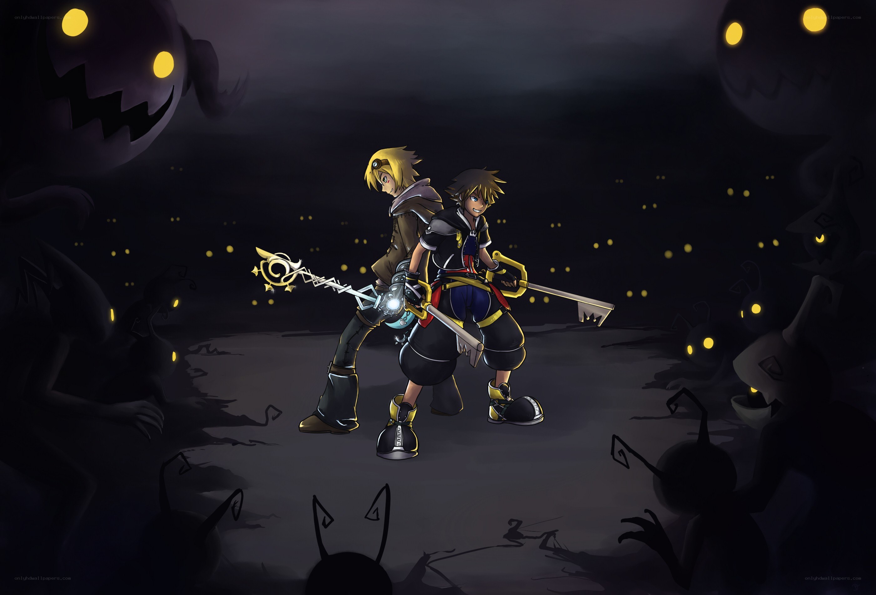 Sora and Roxas in a dark world
