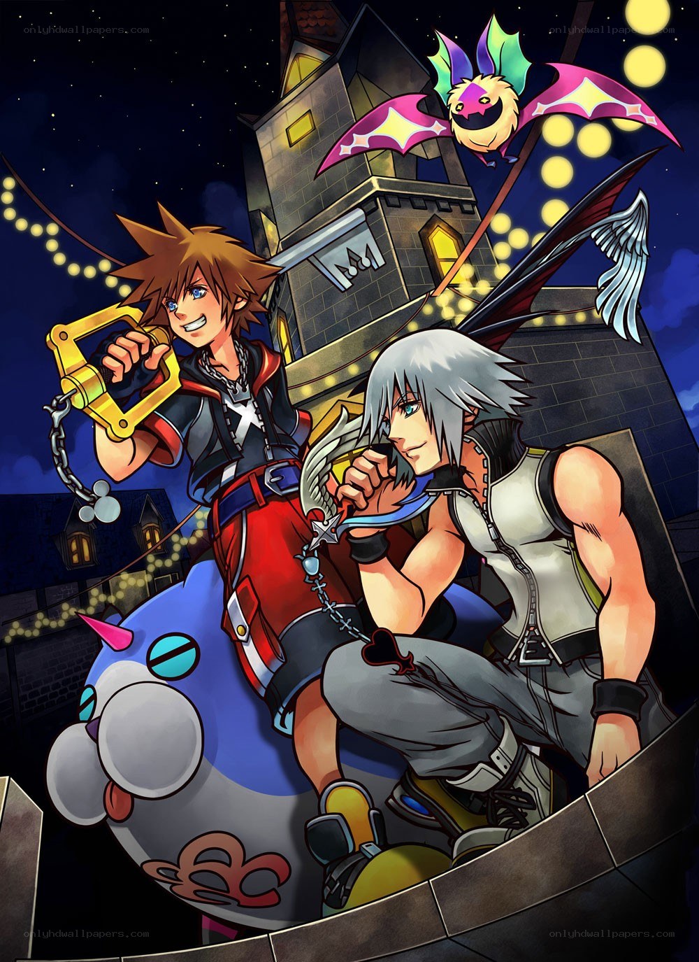 Sora and Roxas in a nighttime scene