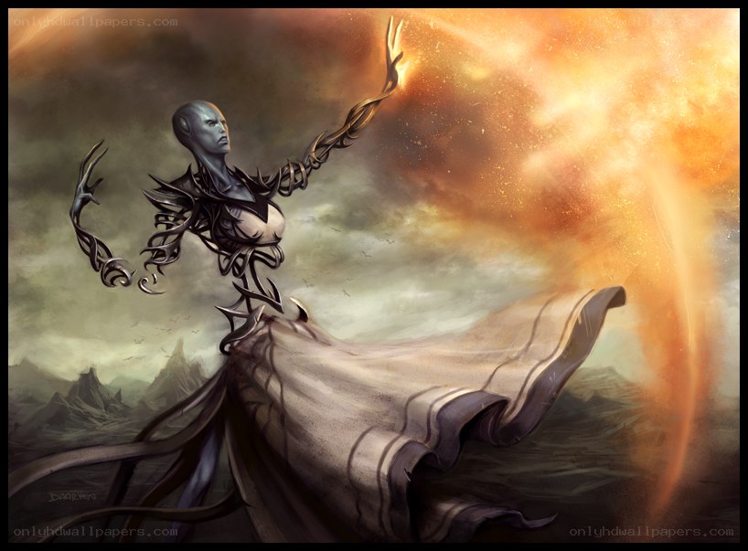 Sorceress casting fire spell
