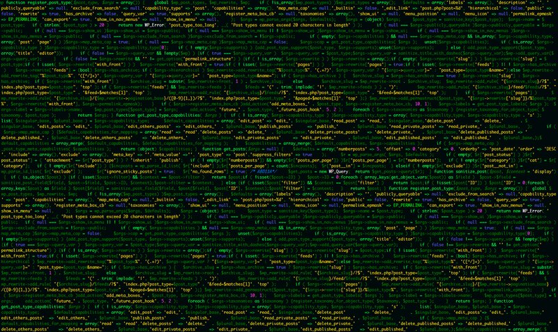 Source Code on Screen — Black, Technical