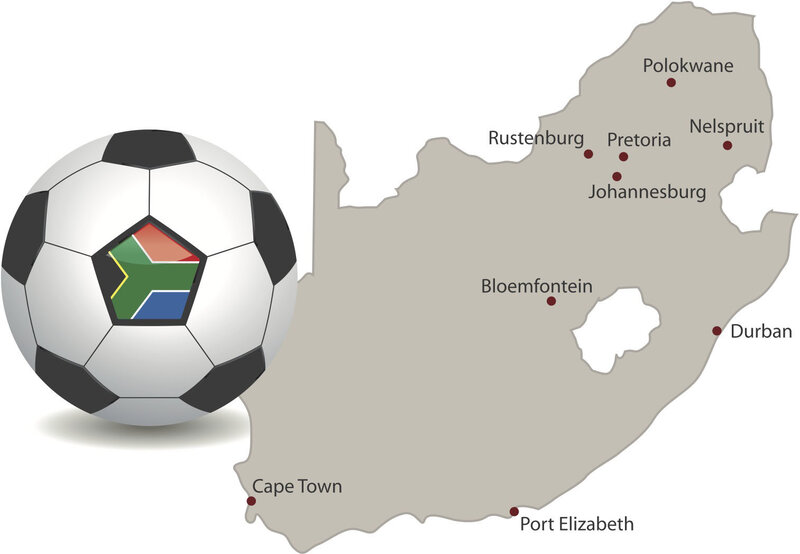 South Africa map with soccer ball
