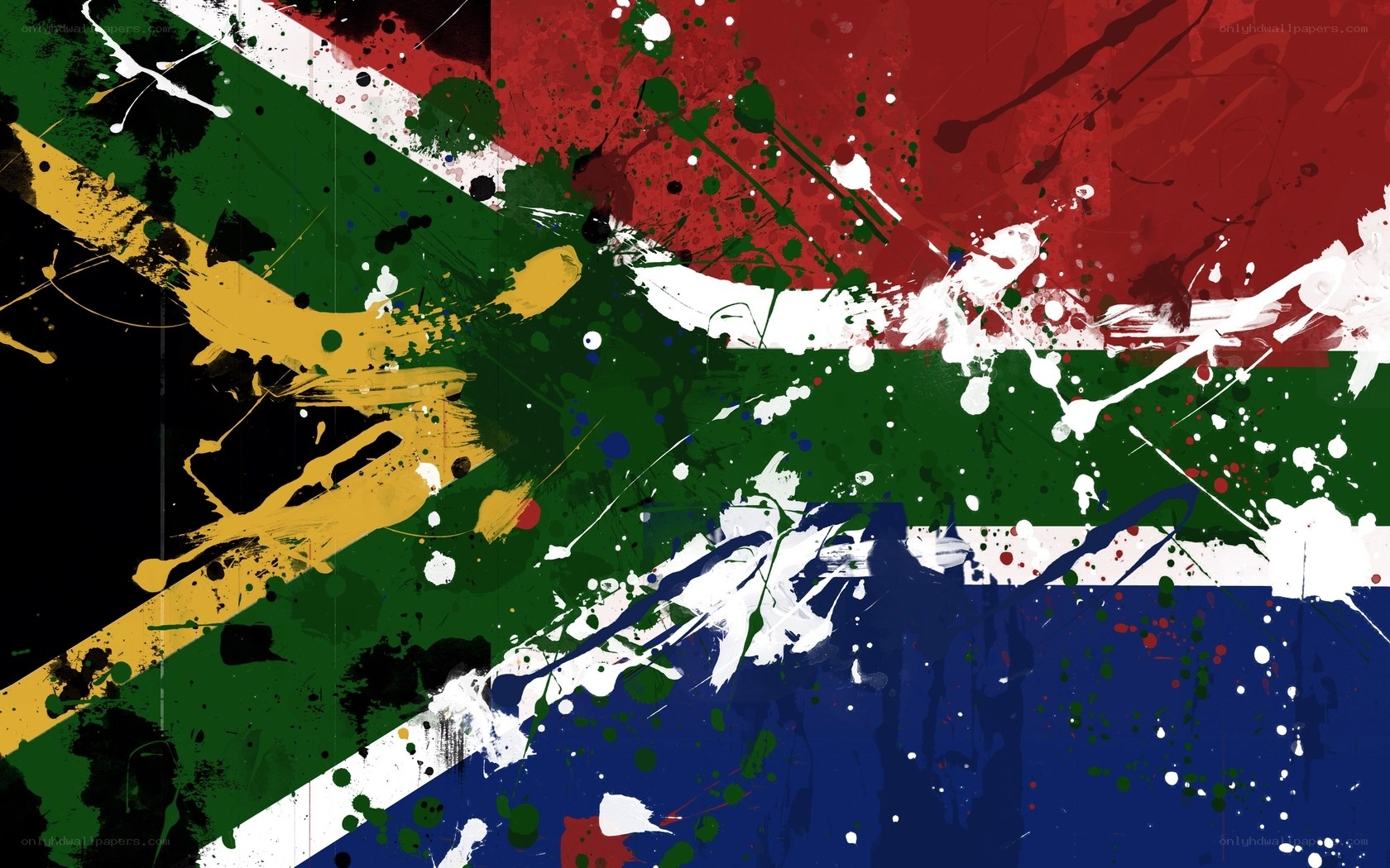South African flag with paint splatter
