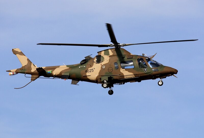 South African military helicopter in flight