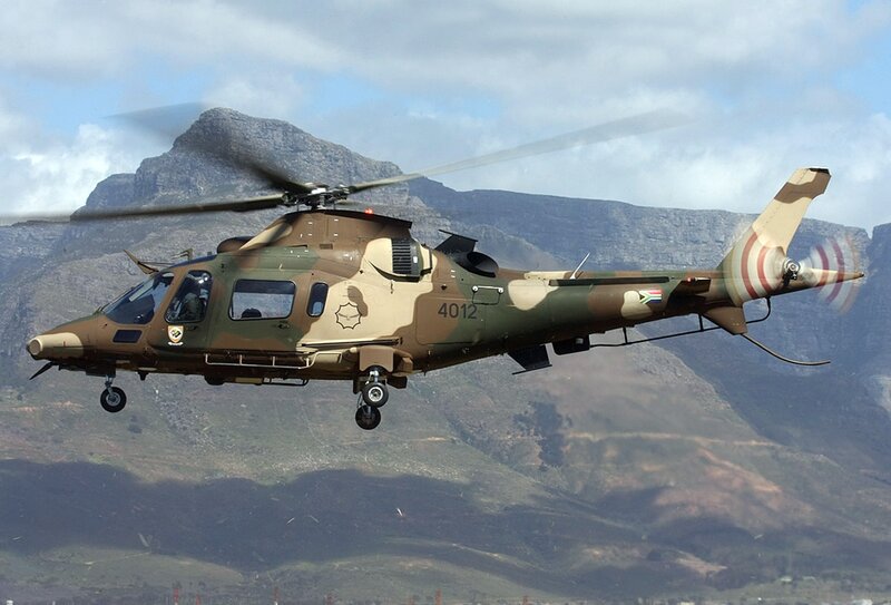 South African military helicopter in flight