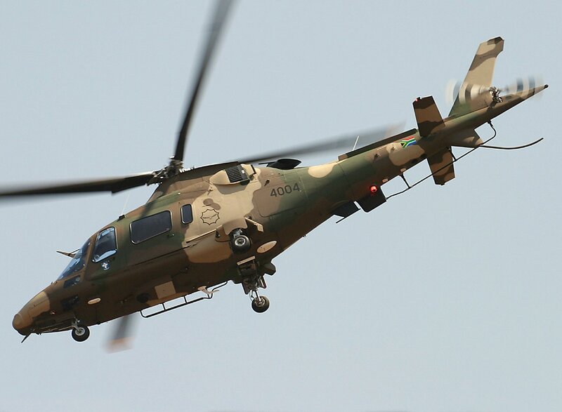 South African military helicopter in flight