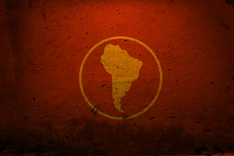 South America map on red wall