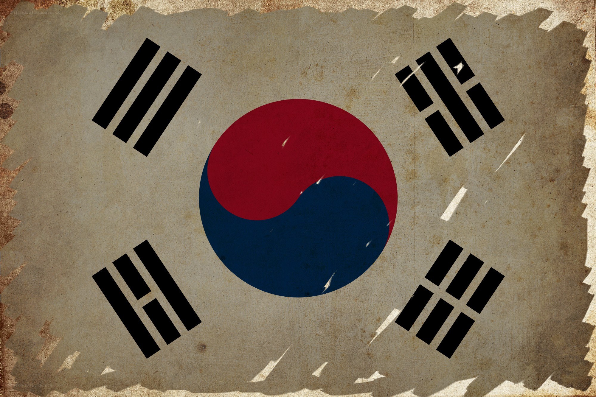 South Korean flag on aged paper
