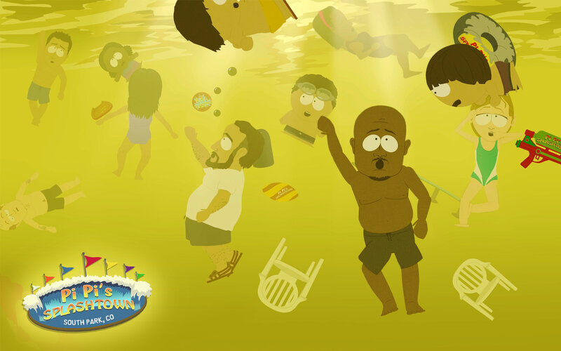 South Park characters at a water park