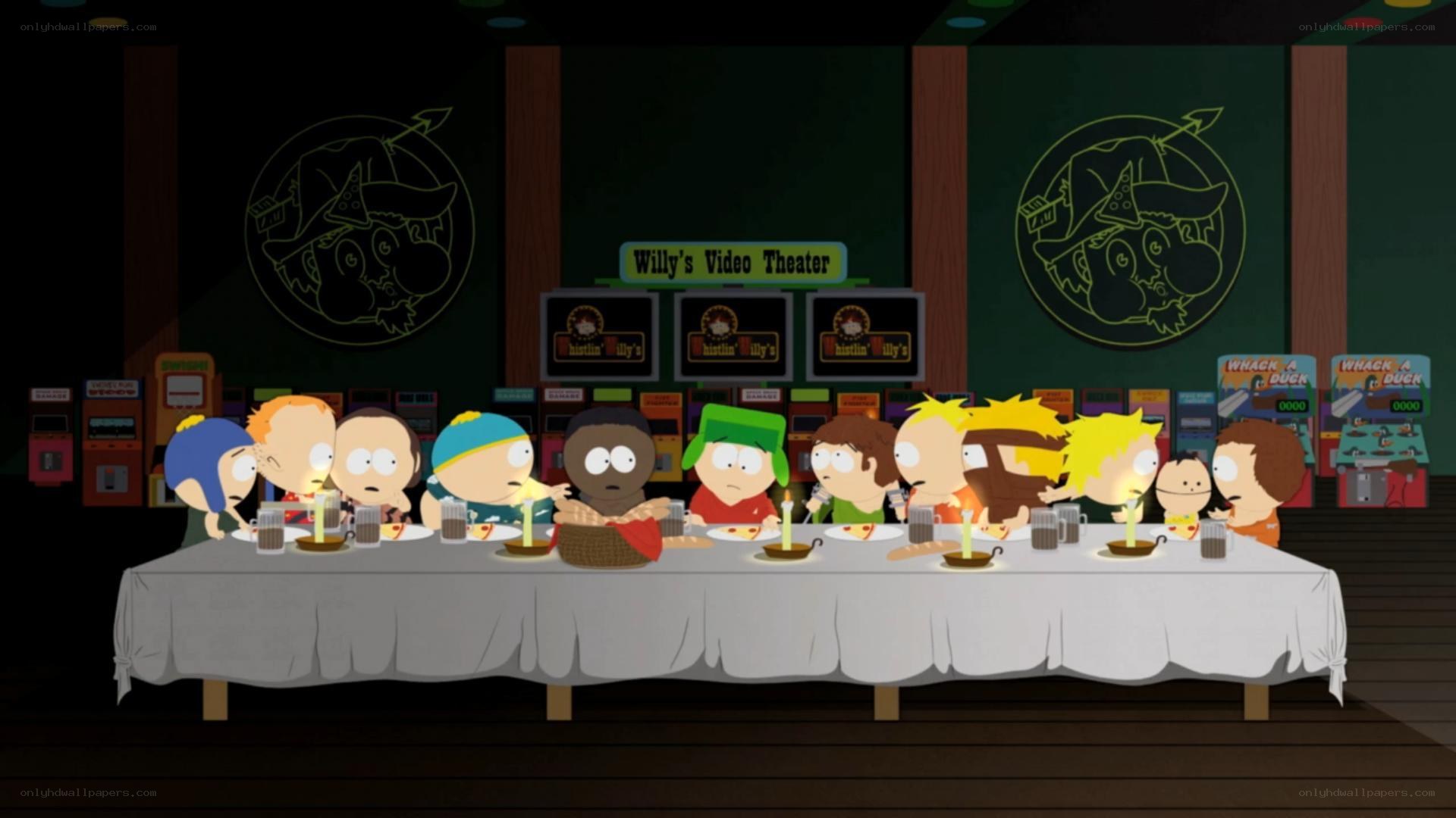South Park characters at dinner