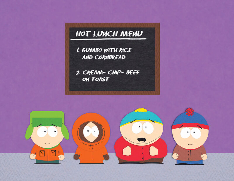 South Park characters at lunch menu