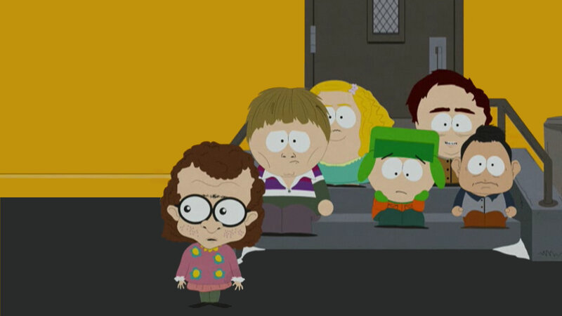 South Park characters in hallway