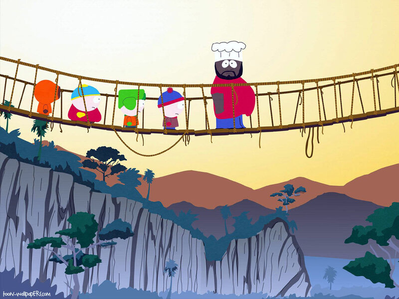 South Park characters on a bridge