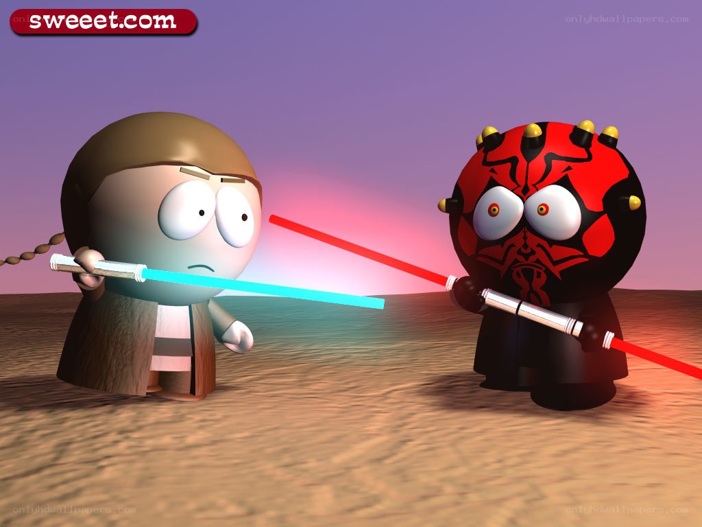 South Park characters with lightsabers