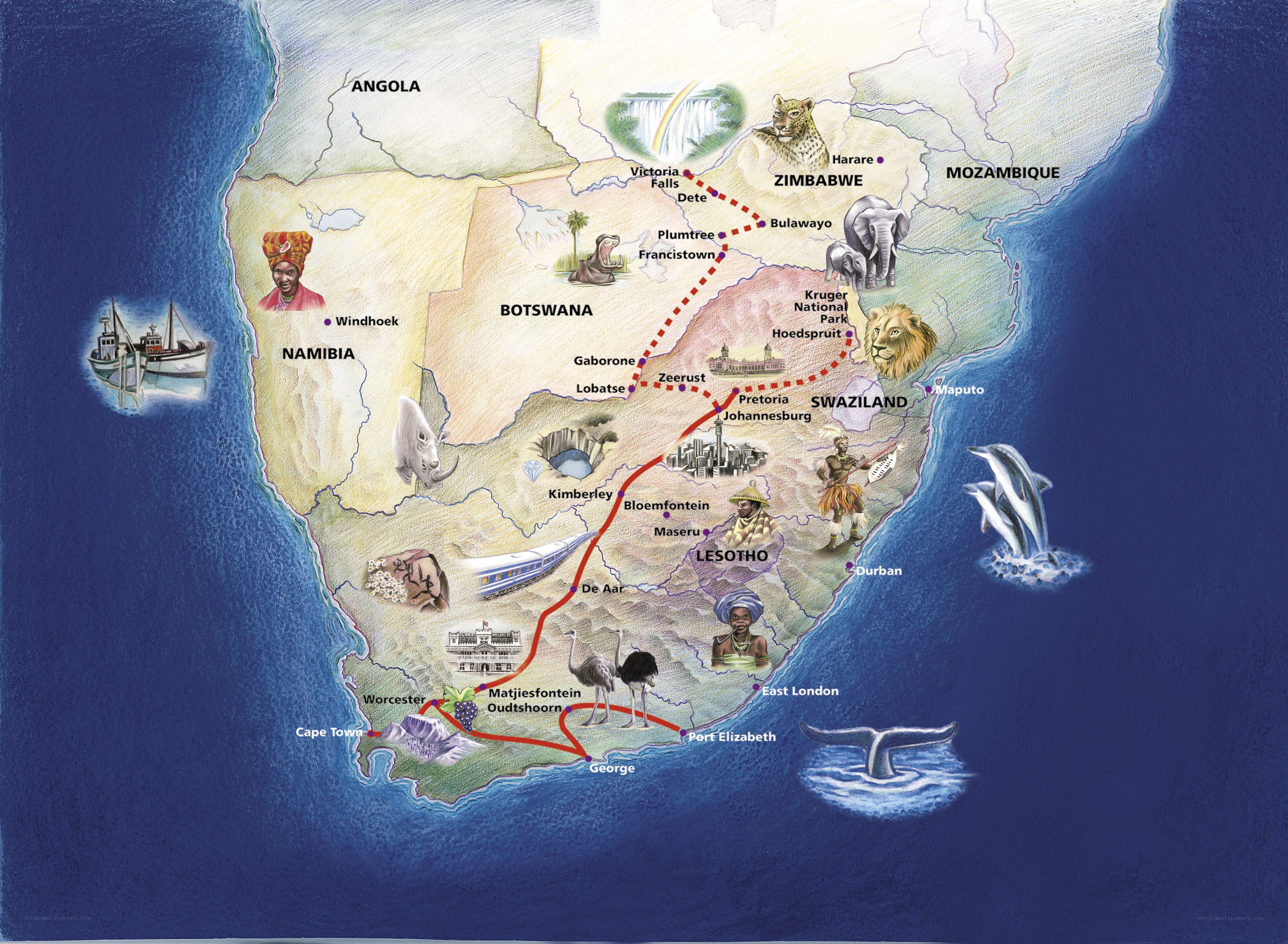Southern Africa travel map
