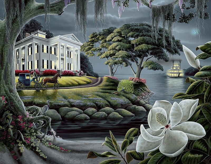 Southern mansion at dusk